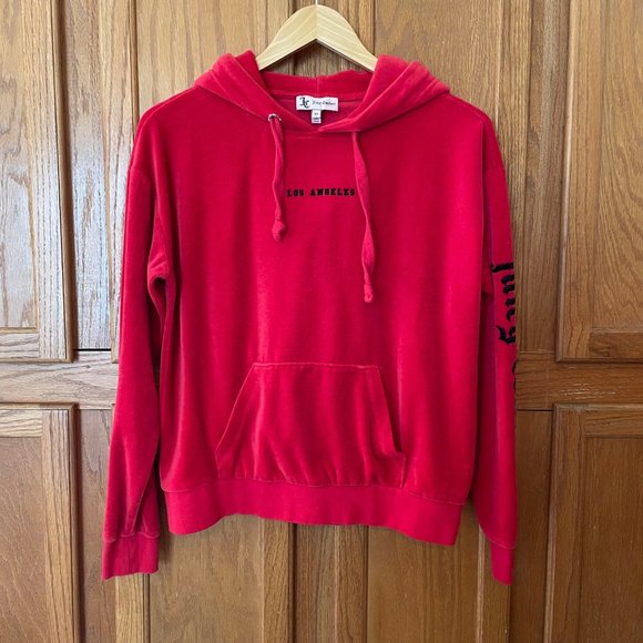 Juicy Couture Spell Out Los Angeles Womens Size XS Oversized Red Velour Hoodie - Picture 2 of 15